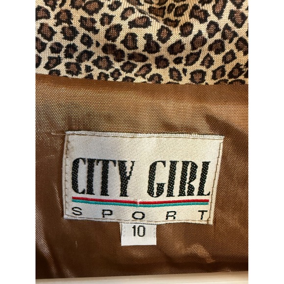 City Girl Sport Women's Brown Faux Leather Cheetah Trim Jacket Size 10 - Picture 2 of 3